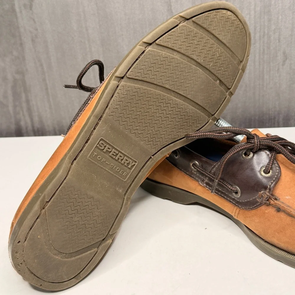 Sperry Top-Sider Boat Shoes Mens Sz 9.5 Leeward 2 Eye Tan Brown Leather 0777896